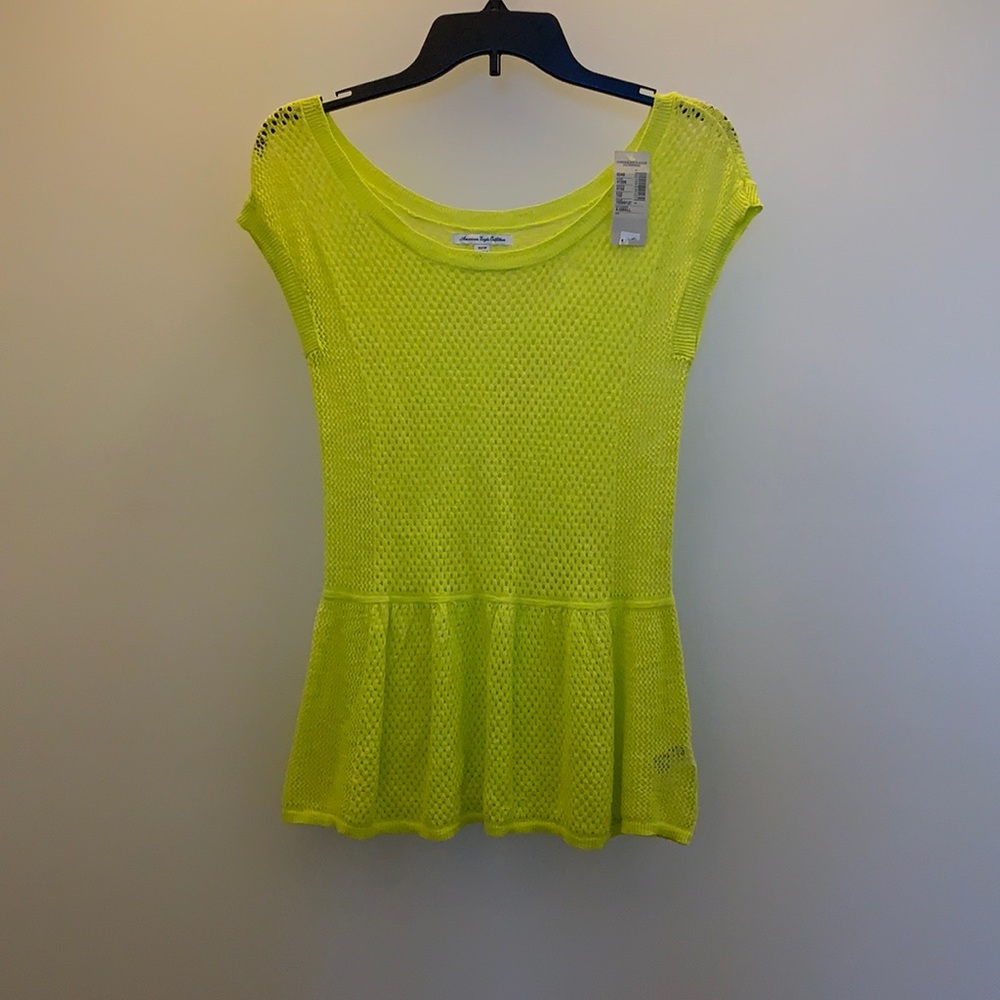 American Eagle Neon Yellow Mesh Peplum Top | Size Small | NWT
